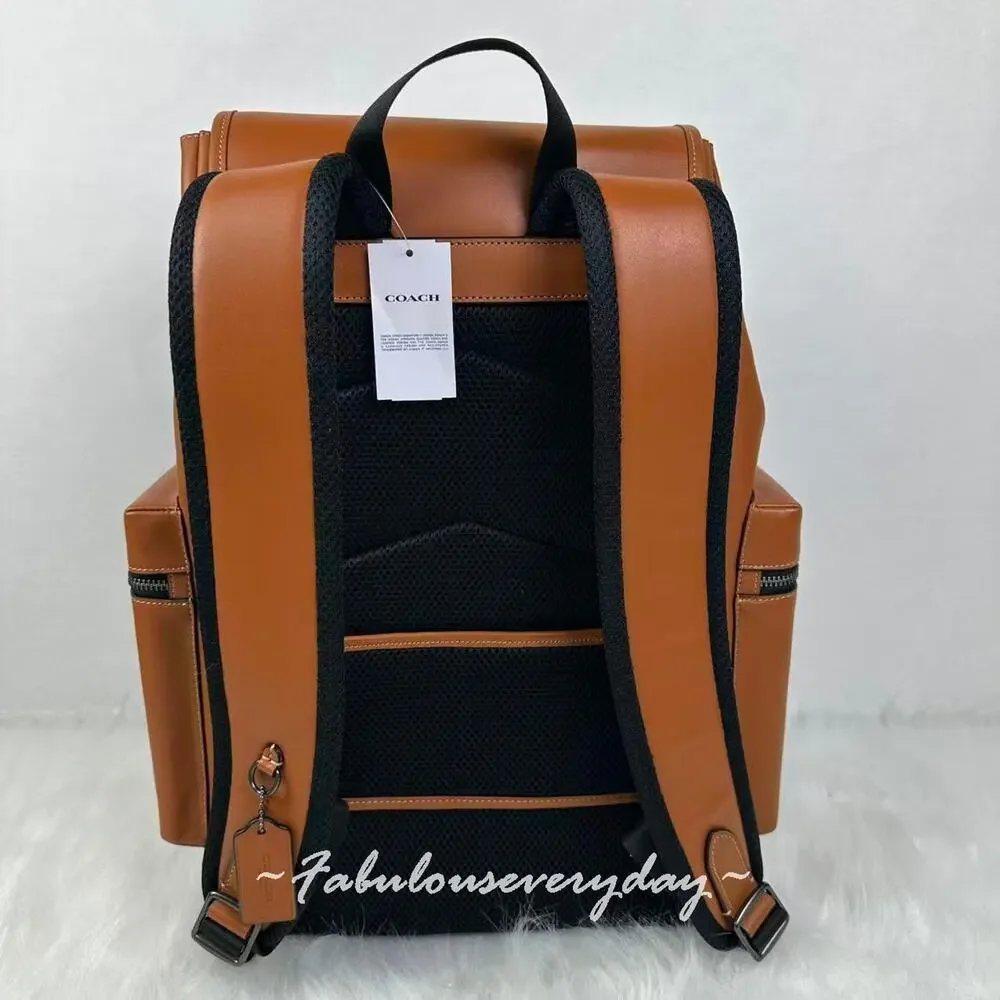 Coach MEN's Large Sprint Backpack Gunmetal/Tan Smooth grain Leather CDB61 NWT